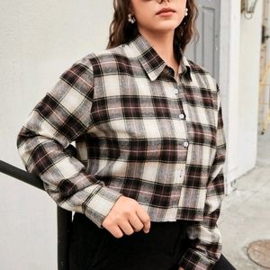 Brown & White Plaid Cropped Flannel